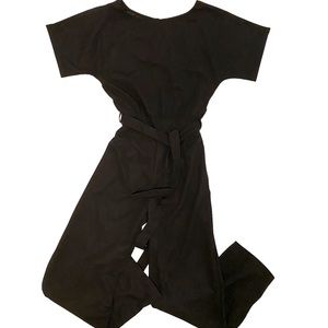 Black Belted Wide Leg Romper